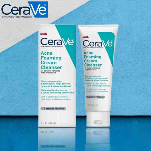 CeraVe Acne Foaming Cream Cleanser – 4% Benzoyl Peroxide Acne Treatment with Ceramides, Niacinamide & Hyaluronic Acid